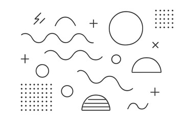 Poster - Geometric shapes arranged in a pattern, including circles, waves and dashed rectangles