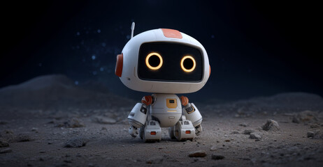 Aufkleber - A compact robot stands on the rocky surface of an alien planet, searching for signs of life. The backdrop is a starry sky, emphasizing the vastness of space in this exciting exploration.
