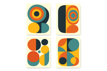 Poster - Four geometric posters with circles, rounded rectangles, and retro colors