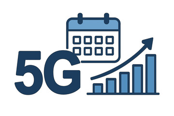 Poster - 5g network growth depicted with calendar and increasing bar chart showing progress