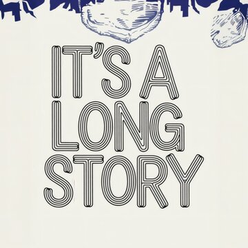 Modern Black & White Its a Long Story Typographic Print with 3D Effect