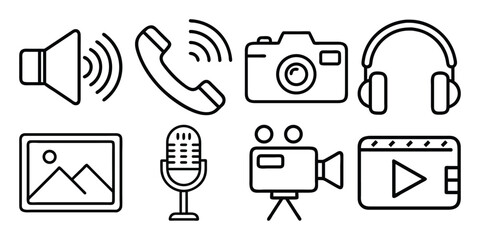 Poster - silhouette  set of music instrument icons, including headphones, for web and mobile communication technology