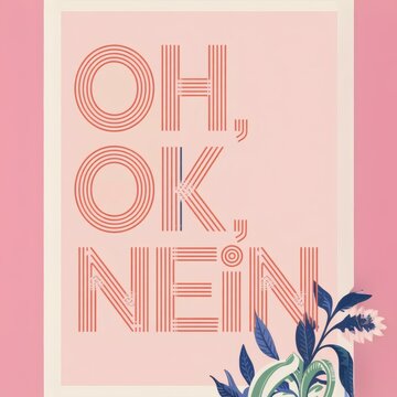 Contemporary Minimalist Typographic Print: OH OK NEIN in Bold Red Stripes