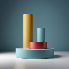 Poster - blank white product display concept with white round platform and light rays. 2