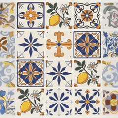 Poster - Vibrant Mediterranean Tile Patterns: Hand-Painted Spanish Colonial Art Print