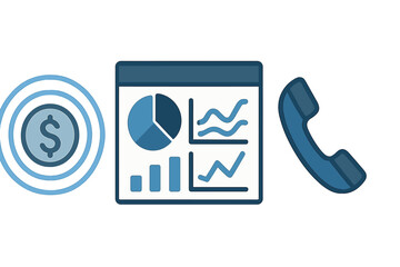 Aufkleber - Dollar sign with sound waves, business charts, and handset isolated as vector icon