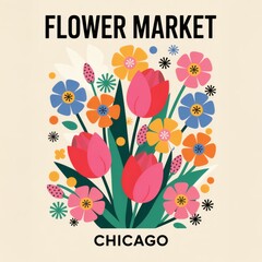 Poster - Vibrant Floral Chic: Modern Art Print Celebrating Chicagos Flower Market