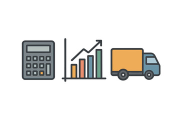 Poster - Business icons illustrate accounting, graph showing growth, and delivery truck for logistics of shipping