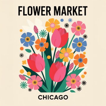Vibrant Floral Chic: Modern Art Print Celebrating Chicagos Flower Market