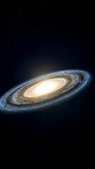 Wall Mural - Dramatic galactic spiral structure with glowing core radiating light in deep dark outer space full of distant stars visible in background