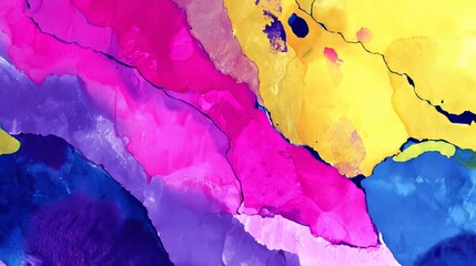 Poster - Vibrant abstract background with saturated pink, yellow, violet, purple, and blue colors blending together in a mysterious and dreamy composition. Ideal for creative design, art, and digital concepts