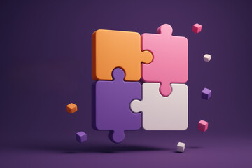 Poster - Conceptualizing collaboration and progress four interlocking puzzle pieces in varied colors symbolize strategic and problem-solving