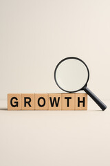 Poster - This symbolizes business development and progress by highlighting key aspects growth with a magnifying glass emphasizing analysis