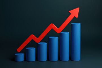 Poster - A rising trend is illustrated through ascending blue columns with a bold red arrow that signifies positive business growth and progress