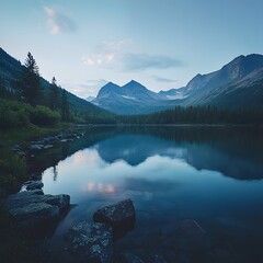 Poster - Stunning lake framed by majestic mountains in the background under a clear blue sky
