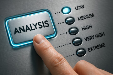 Poster - A close-up view a metallic control panel highlights the precision involved in decision making and analysis processes in business