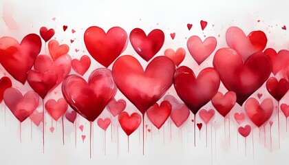 Poster - red hearts watercolor background