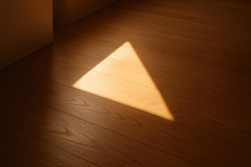 Poster - A triangular patch soft natural light on warm wooden flooring symbolizes focus and clarity in a business environment