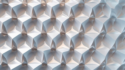 Aufkleber - A close up of a white origami structure with repeating geometric shapes and soft shadows across it