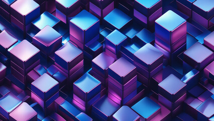 Aufkleber - A vibrant array of stacked metallic cubes in shades of blue and purple creating an abstract pattern