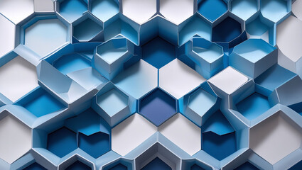 Aufkleber - A close up of a blue and white hexagonal patterned surface with a three dimensional appearance