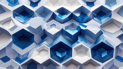 Aufkleber - A complex arrangement of white and blue hexagonal shapes creating a geometric pattern design