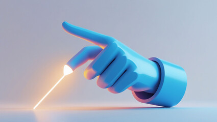 Aufkleber - A blue hand pointing with light emitting from the fingertip against a neutral background studio shot