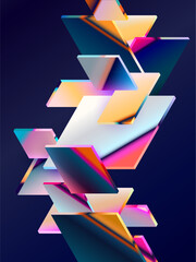 Fototapete - 3D glass squares and rectangles. Abstract geometric background of colorful Isometric shape.