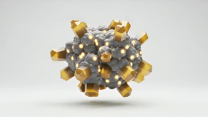 Abstract Golden and Gray Geometric Sphere with Cubes on a White Background, Three Dimensional Render Art Design for Adobe Stock Photos