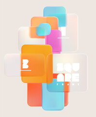 Fototapete - Transparent geometric squares and rectangles in liquid glass style. Abstract poster design.