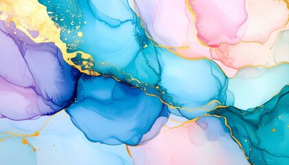 Poster - abstract colorful pastel and gold watercolor background
