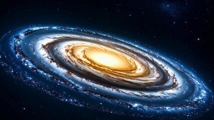 Wall Mural - Spectacular spiral galaxy with blue swirling arms, glowing core, and stars in deep dark cosmic space