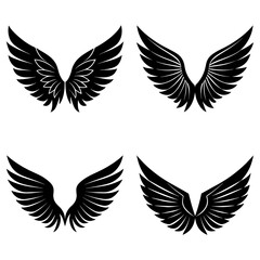 Leinwandbilder - Four pairs of black wings displayed in a symmetrical arrangement on a white background illustration