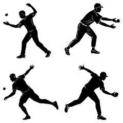 Poster - Four black puppy silhouettes standing in various poses against a white background illustration style