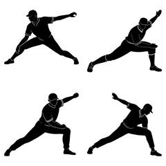 Leinwandbilder - Four black puppy illustrations in different poses standing on a white background in vector format