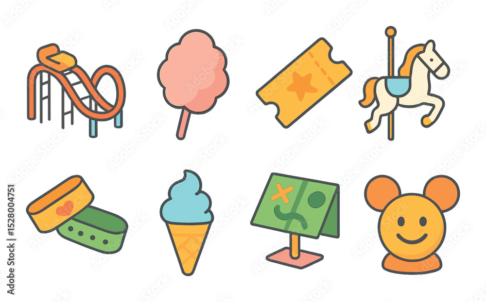 Roler Coaster Candy Theme park day isometric set. roller coaster, cotton candy, entry ...