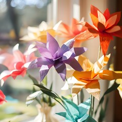 Poster - Artistic vase filled with handmade paper flowers providing a unique and creative decor element