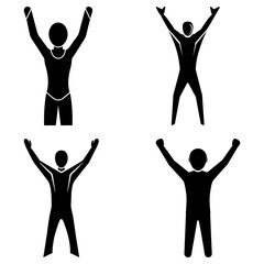 Poster - Four black silhouette rabbits in various poses against a white background vector illustration