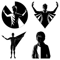 Leinwandbilder - Silhouette illustration showcasing four birds in various poses on a white background image scene