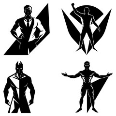 Poster - Four black and white bird illustrations in various poses on a white background image vector art