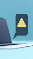 Fototapete - Laptop with warning notification icon displayed on screen, emphasizing alertness and caution in digital communication, showcasing modern technology and user interaction