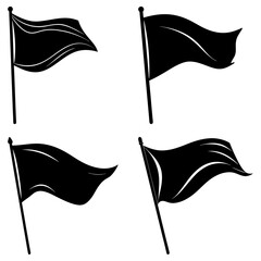 Leinwandbilder - Four black flags waving on poles in a graphic illustration against a white background design element