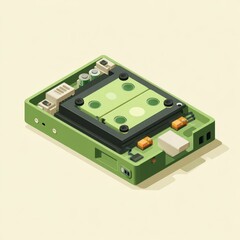 Poster - Detailed isometric view of a green electronic device's interior components.