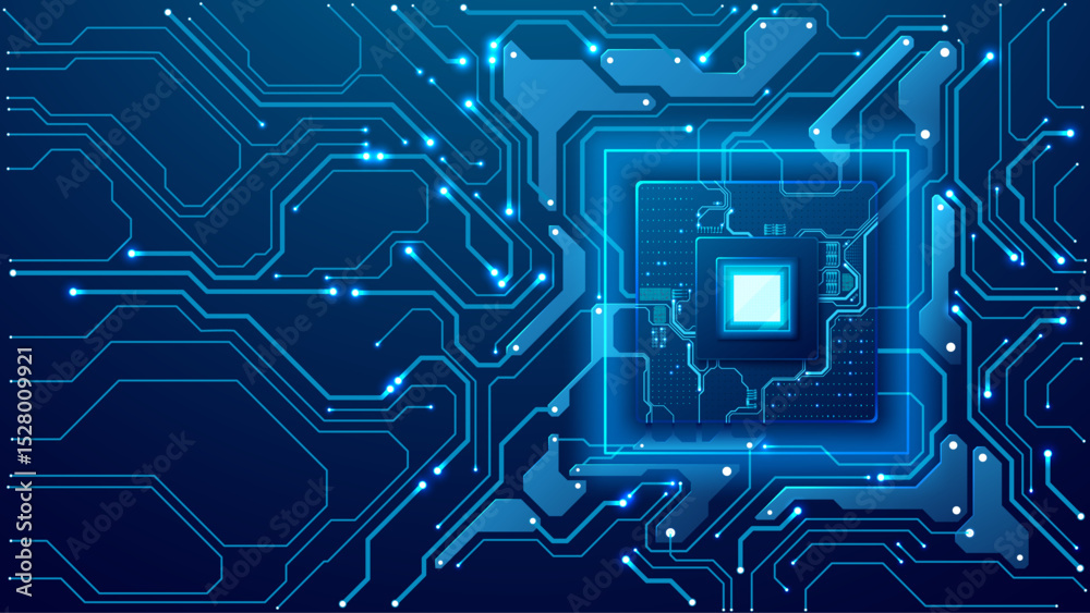 Futuristic AI chip on a circuit board on a technology background ...