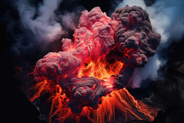 Wall Mural - Volcano eruption from a bird view. Volcano crater and magma flow shot from above. Genertated AI.
