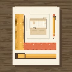 Poster - Architectural design plan with measuring tools.