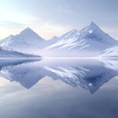 Poster - Breathtaking mountain range with a serene lake in the foreground under a clear blue sky