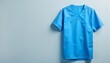 © BeeSee - Blue medical uniform scrubs mockup on grey background. Hospital worker outfit apparel, garment, personal protective clothing. Nursing, doctor, surgeon wear for clinic, created with generative ai