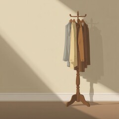 Poster - Wooden coat rack with jackets in a room.