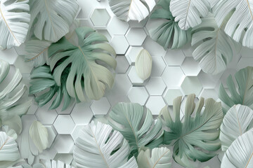 Poster - A close up of a leafy green plant with a white background. The leaves are large and spread out, creating a sense of depth and dimension